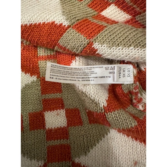 Free People Beach Geometric Diamond Knit Sweater Orange Cream XS OB1399451 |N1 - Picture 6 of 6